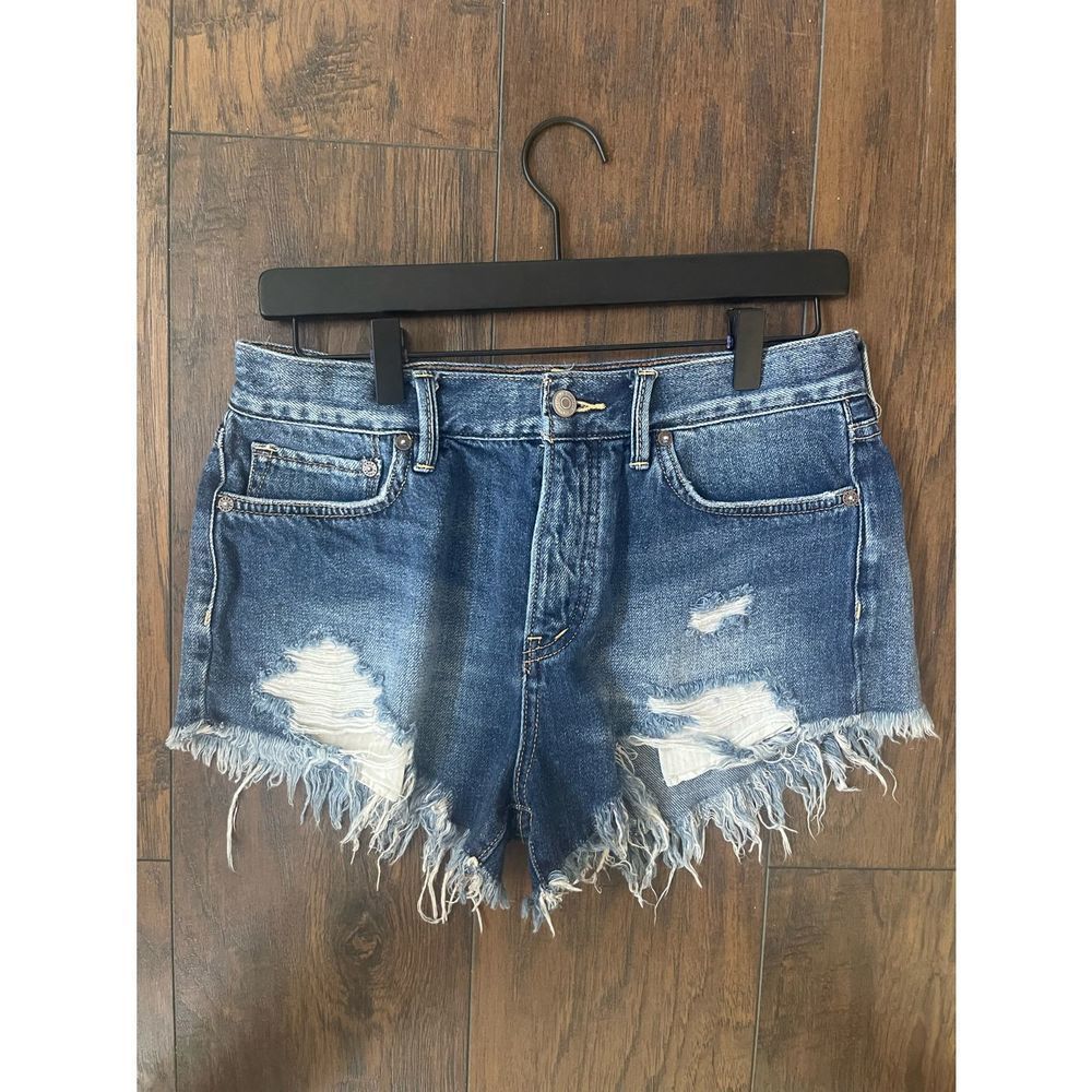 Free People Blue Distressed Jean Shorts